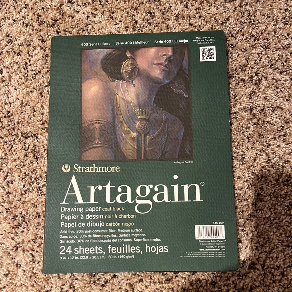 Strathmore Artagain Drawing Paper Coal Black Series 400 9” x 12”- 15 Sheets